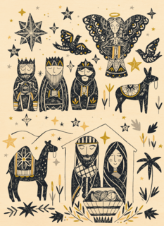 jezus in de kribbe met 3 koningen