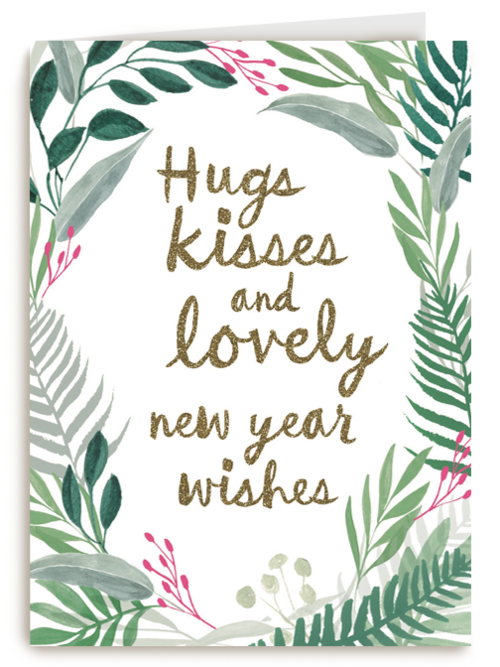 nieuwjaarskaart hugs kisses and lovely new year wishes