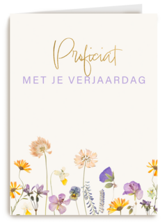 Verjaardagskaart met veldbloemen proficiat
