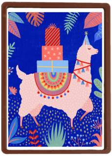 Verjaardagskaart tiener meisje lama met cadeautjes