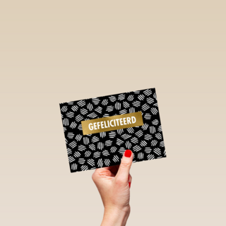 Gefeliciteerdkaart grafisch met streepjes zwart wit goud
