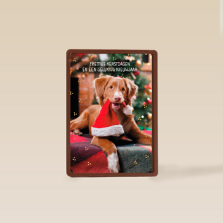 Kerstkaart klassiek Hond met kerstmuts