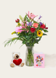 Boeket Bloemen Amalia met Beer Hartje