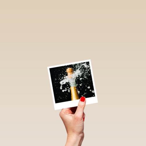 Gefeliciteerd kaart champagnekurk Polaroid