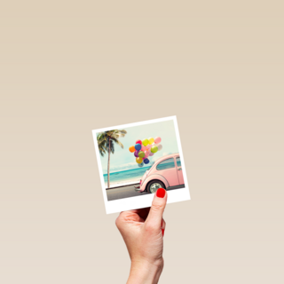 Zomerkaart kever met tros ballonnen Polaroid