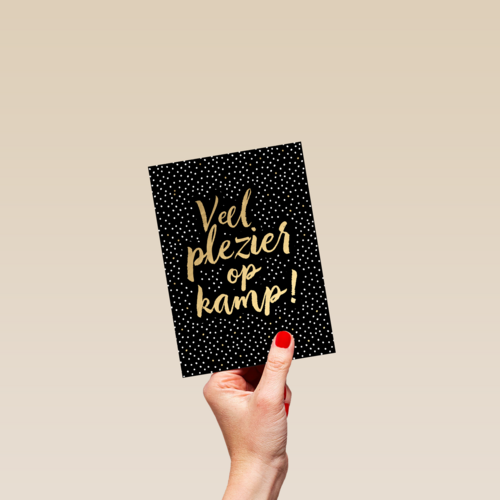 op kamp kaart zwart goud veel plezier op kamp