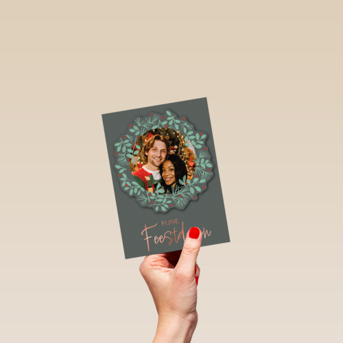 Fijne feestdagen kerstkrans fotokaart