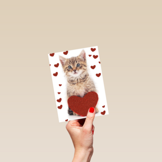 valentijnskaart klassiek poes met hart