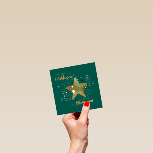 Kerstkaart groen gouden ster