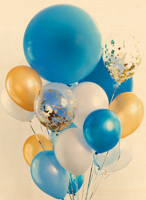 van harte met deze blauwe ballonnen