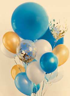 van harte met deze blauwe ballonnen