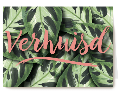 botanical kaart met bladeren en het woord verhuisd