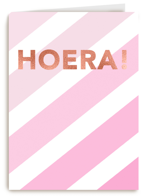 verjaardag kaart stijlvol hoera met roze strepen