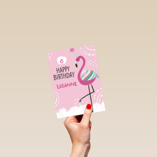 Verjaardagskaart flamingo aanpasbare tekst