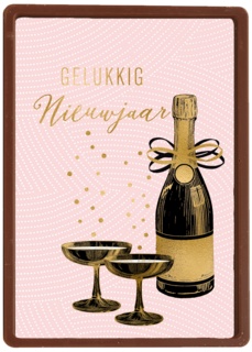 gelukkig nieuwjaar met flesje champagne en glazen