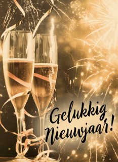 nieuwjaarskaart zakelijk champagne glazen vuurwerk