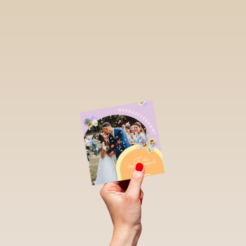 foto trouwkaart met tekst to the happy couple