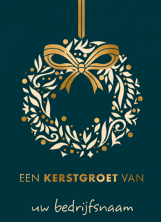 kerstkaart met krans op blauwe achtergrond