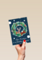 Blauwe kerstkaart kerstkrans rendier