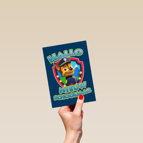 Paw Patrol kaart hallo nieuw schooljaar met Chase