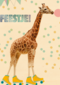 het is feest met giraffe met rolschaatsen