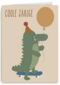 Verjaardagskaart krokodil met ballon