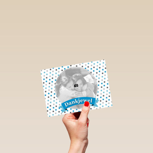 fotokaart wit met blauwe stipjes dank je wel