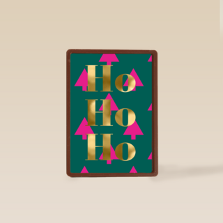 kerstkaart hip kerstboom ho ho ho goud