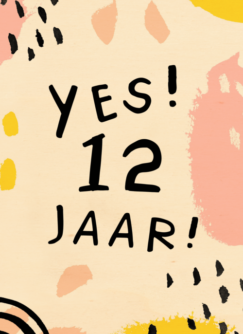 Verjaardagskaart meisje 12 yes roze geel