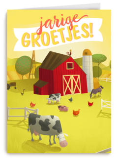 Verjaardagskaart boerderij met koe
