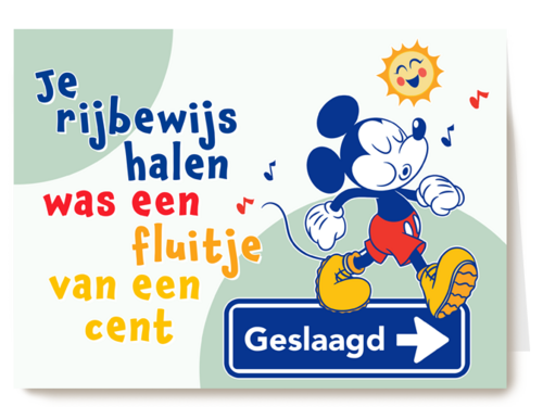 Mickey Mouse geslaagd rijbewijs kaart