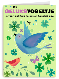 Veel geluk kaart met geluksvogeltje