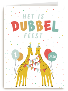 dubbel feest met twee giraffen en confetti
