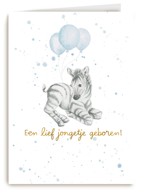 Babykaart zoon Zebra met blauwe ballonnen