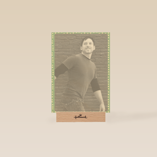 fotokaart staand groene rand met witte stippen