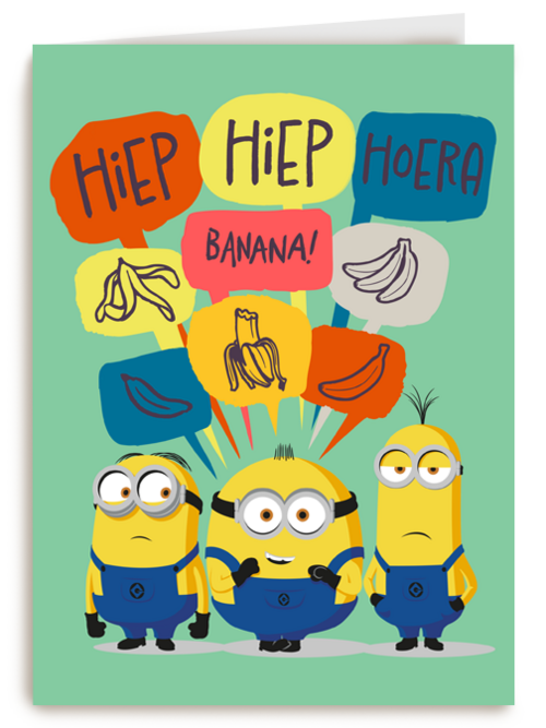 Verjaardagskaart de Minions hiep hiep hoera banana