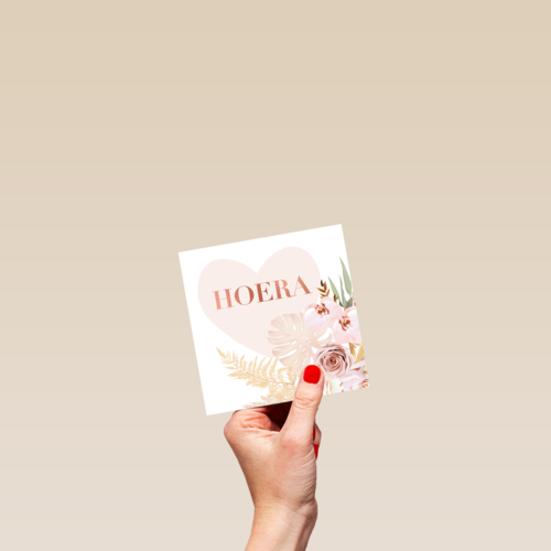 verjaardag kaart stijlvol hoera met bloemen