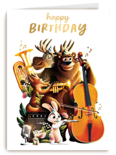 Folio verjaardagskaart dieren orkest