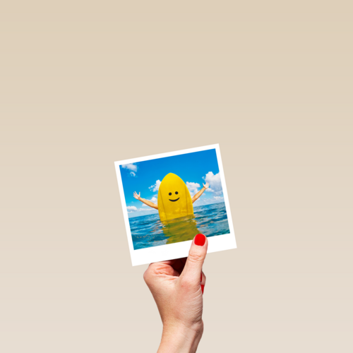 Geslaagdkaart zwemdiploma smiley surfboard Polaroid