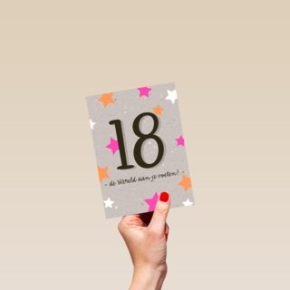 Verjaardagskaart 18 de wereld aan je voeten meisje vrouw