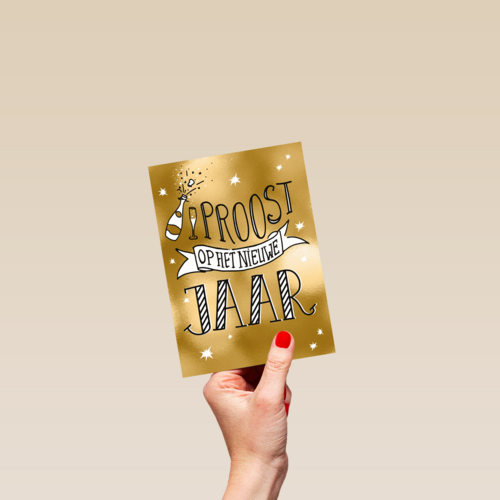 nieuwjaarskaart hip goud proost op het nieuwe jaar