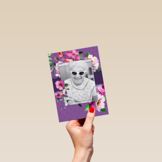 fotokaart staand paars met bloemen