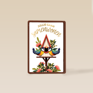 Samenwonen kaart 2 vogeltjes met vogelhuis