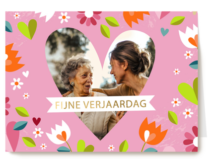 verjaardag kaart vrouw foto hart bloemen