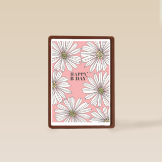 Verjaardagskaart roze met witte bloemen