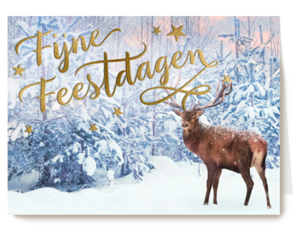 Rendier kerstkaart winter tafereel