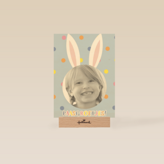 fotokaart feestelijke paasgroetjes met paasoren