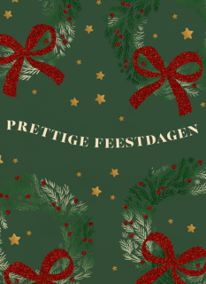 kerstkaart met kerststrikken op groene achtergrond