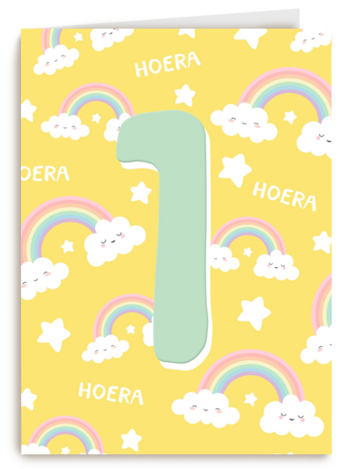 Verjaardagskaart 1 jaar regenboog