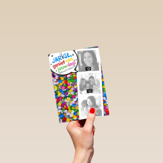fotokaart jarige gekleurde confetti